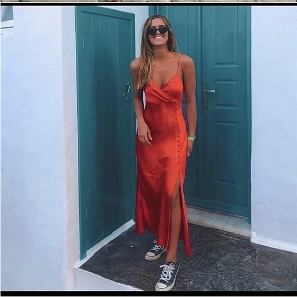 Zara 'Lingerie-Style' Satin Slip Dress (Red) S - Picture 5 of 12